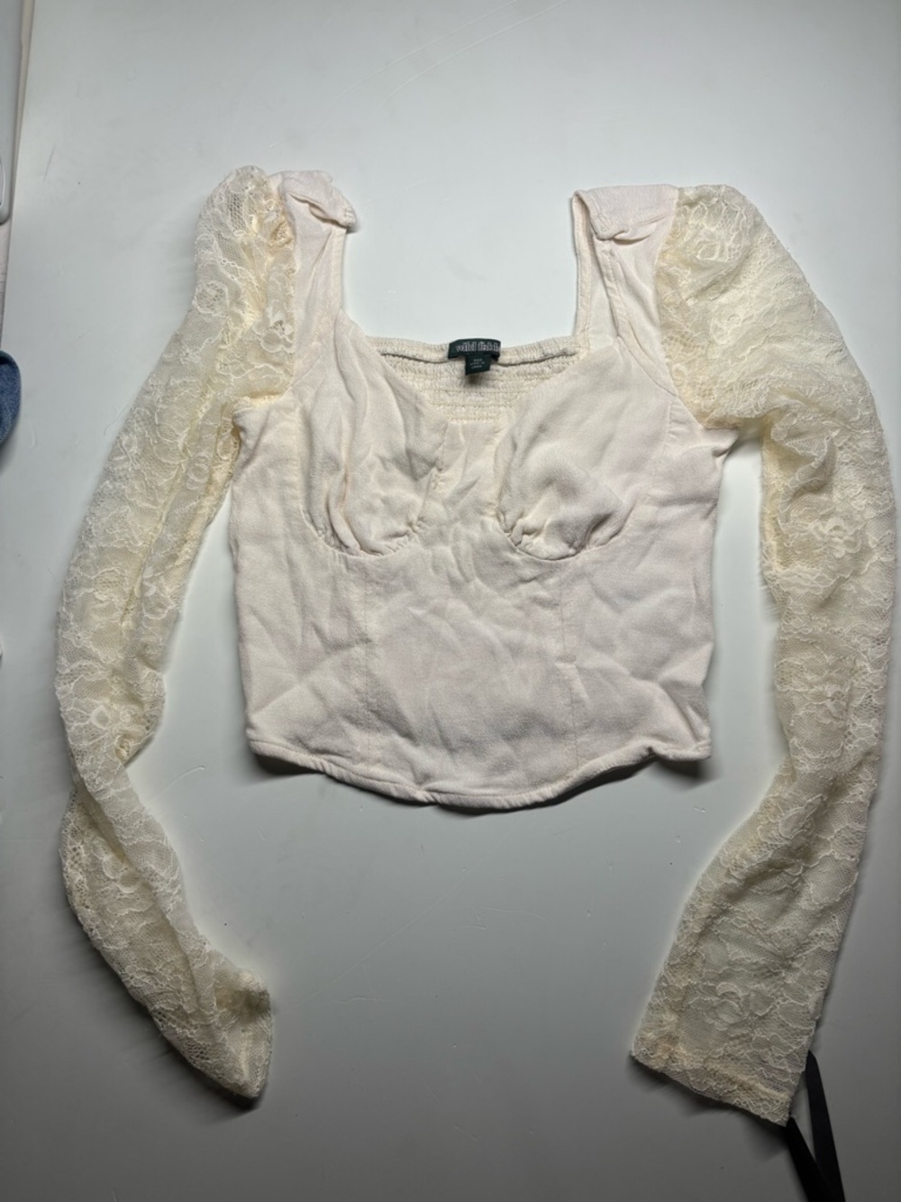 wild fable Cream Lace-Sleeve Square Neck Crop Top - Picture 5 of 9